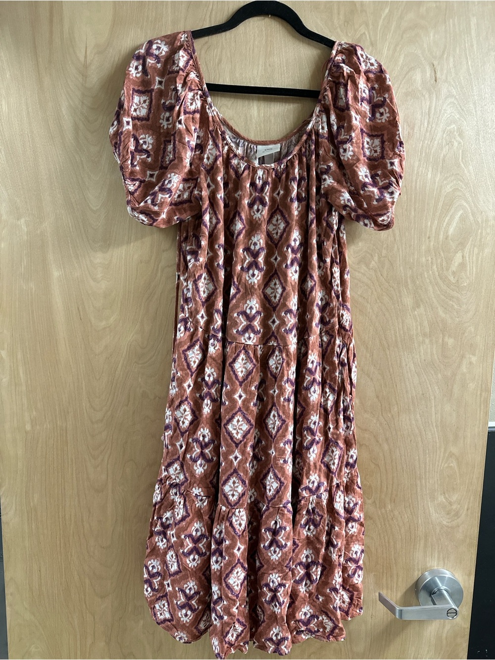 Knox Rose Rust and Plum Ikat Print Midi Dress